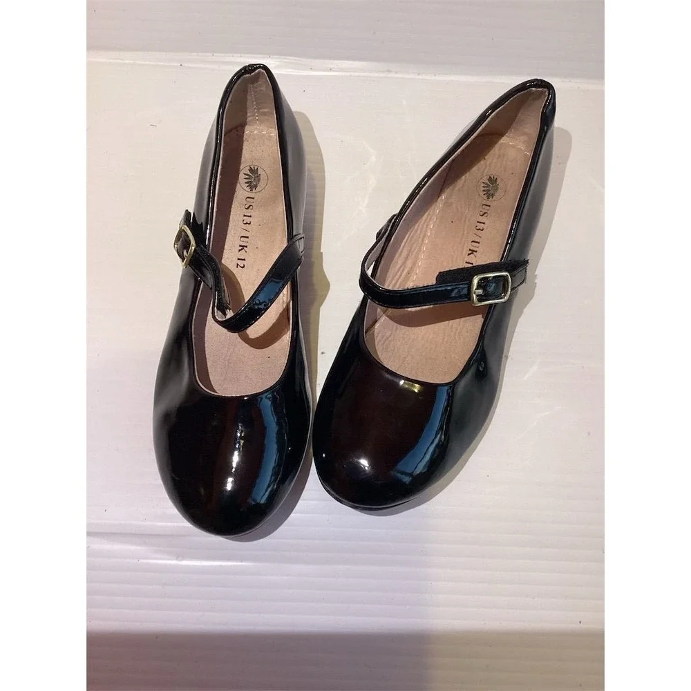 Girls' Black Mary Jane Flats with‎ Buckle Ankle Strap Size 13